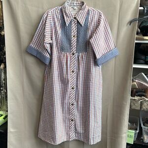 80s Vintage Plaid Snap Front House Coat L